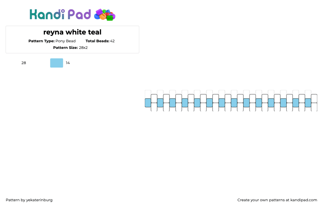 reyna white teal - Pony Bead Pattern by yekaterinburg on Kandi Pad - simple,bracelet,cuff,white,light blue