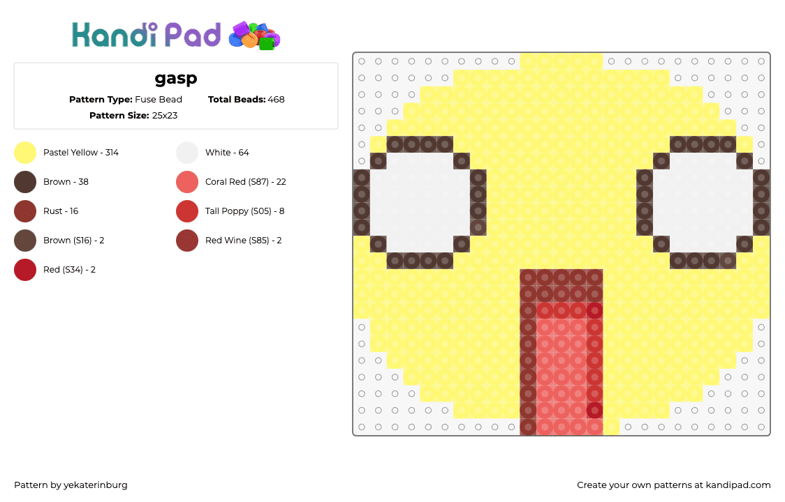 gasp - Fuse Bead Pattern by yekaterinburg on Kandi Pad - gasp,emoji,smiley,face,shocked,mouth,yellow,white,red