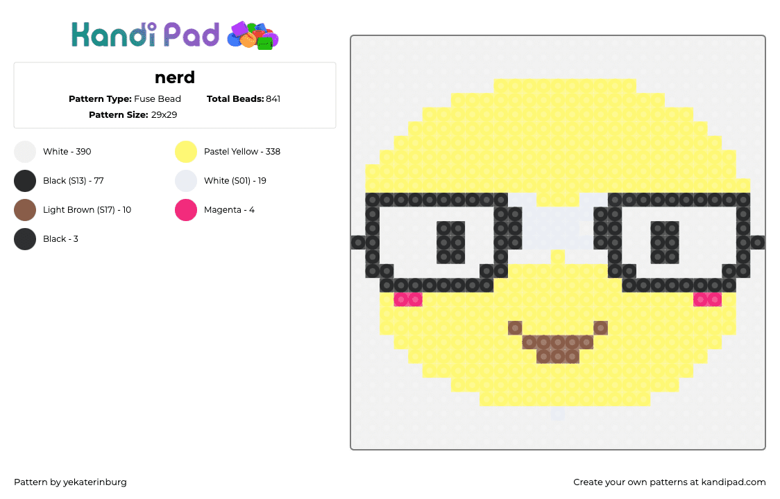 nerd - Fuse Bead Pattern by yekaterinburg on Kandi Pad - nerdy,emoji,smiley,glasses,cute,yellow,white