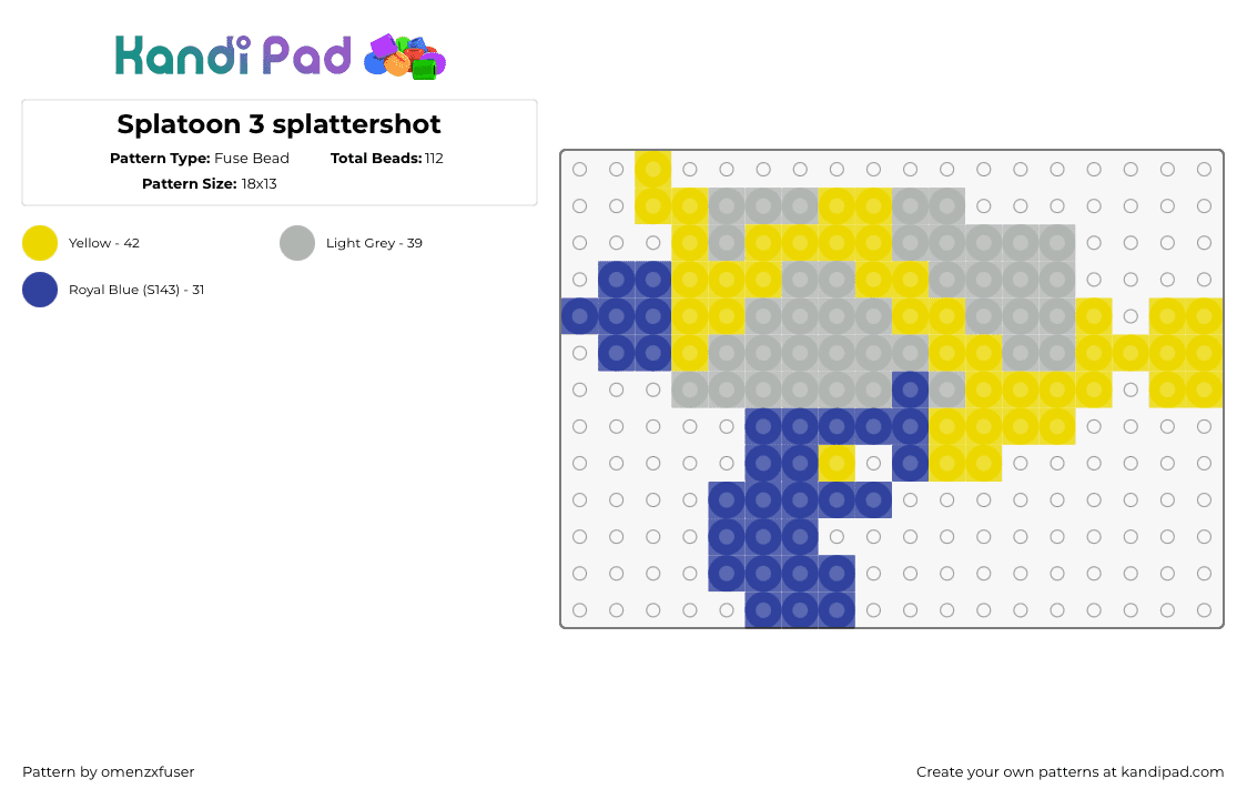 Splatoon 3 splattershot - Fuse Bead Pattern by omenzxfuser on Kandi Pad - splattershot,splatoon,weapon,gun,video game,blue,gray,yellow