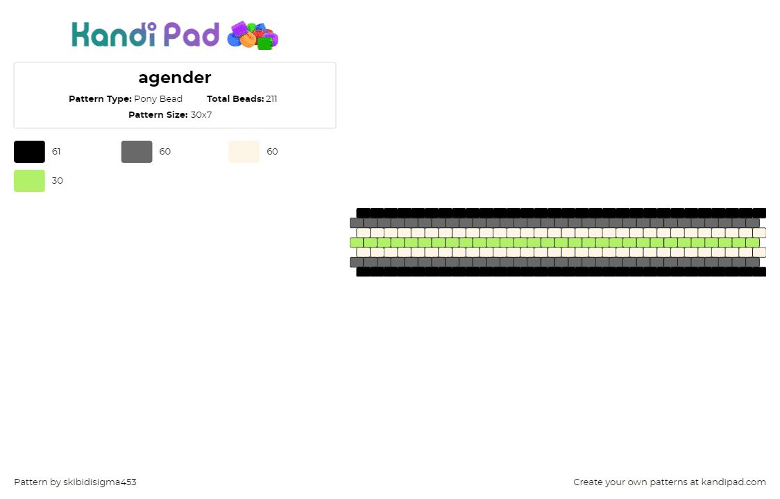 agender - Pony Bead Pattern by skibidisigma453 on Kandi Pad - agender,pride,cuff,gray,green