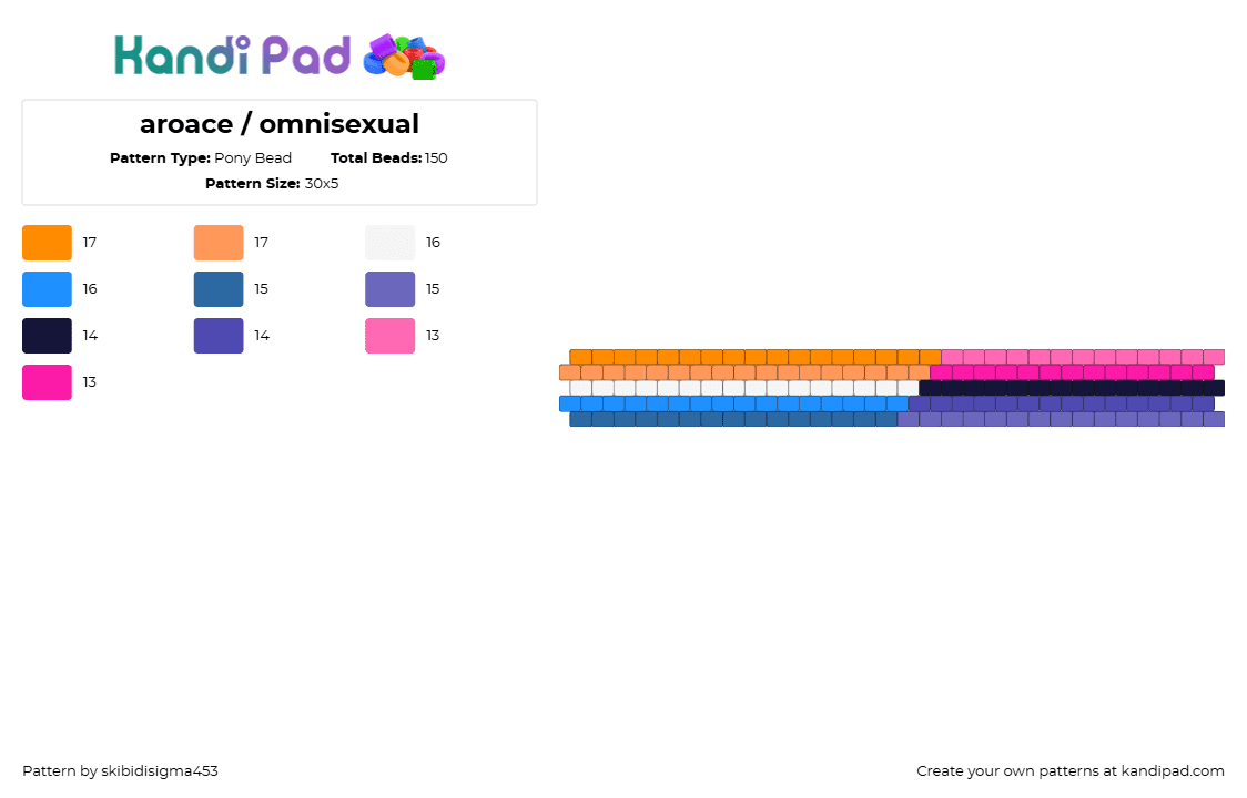aroace / omnisexual - Pony Bead Pattern by skibidisigma453 on Kandi Pad - blue, orange, pink