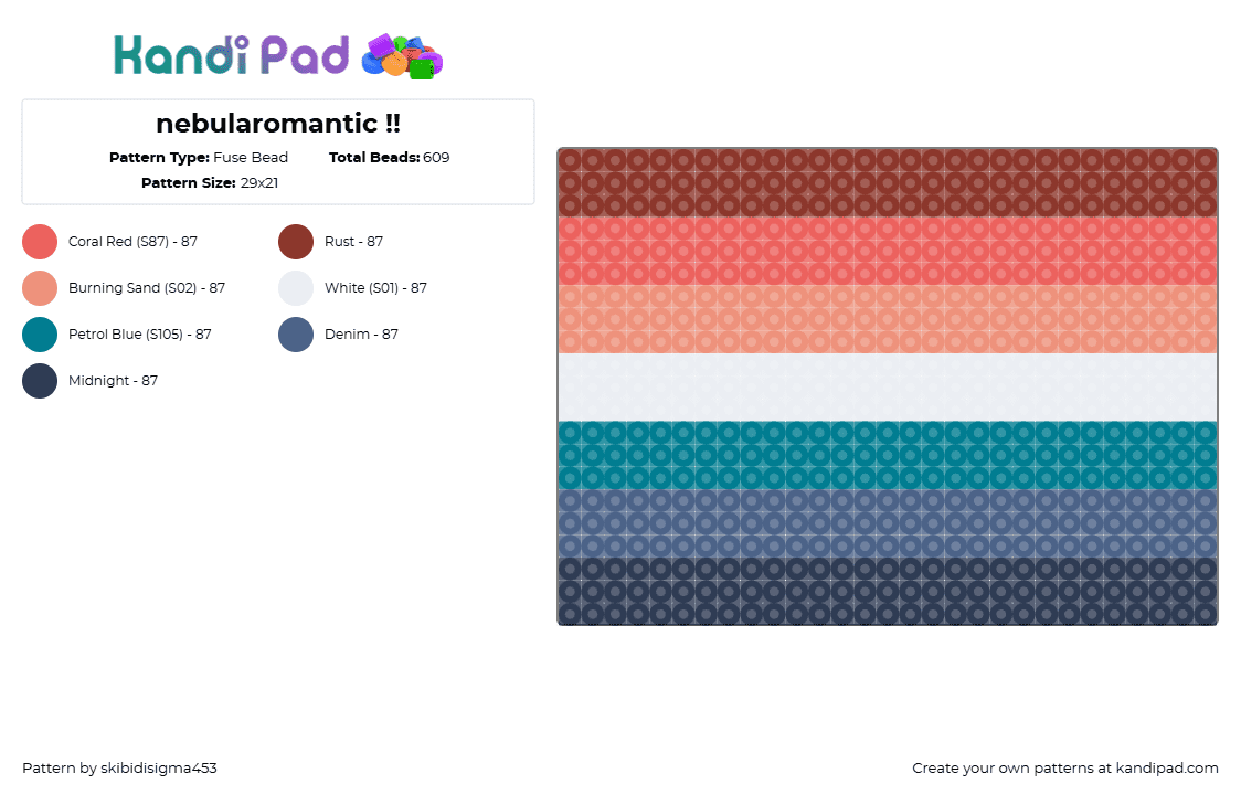 nebularomantic !! - Fuse Bead Pattern by skibidisigma453 on Kandi Pad - nebularomantic,pride,flag,teal,red