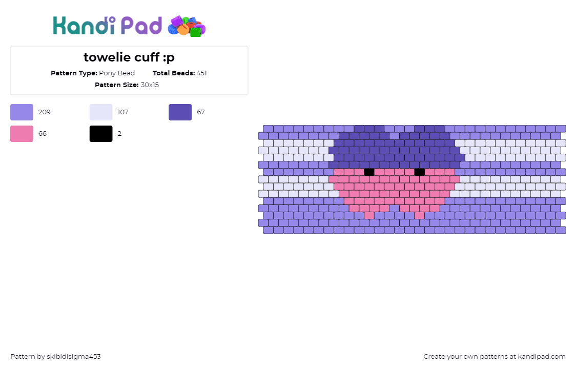 towelie cuff :p - Pony Bead Pattern by skibidisigma453 on Kandi Pad - towelie,south park,eyes,character,animation,tv show,cuff,marijuana,weed,purple,pink