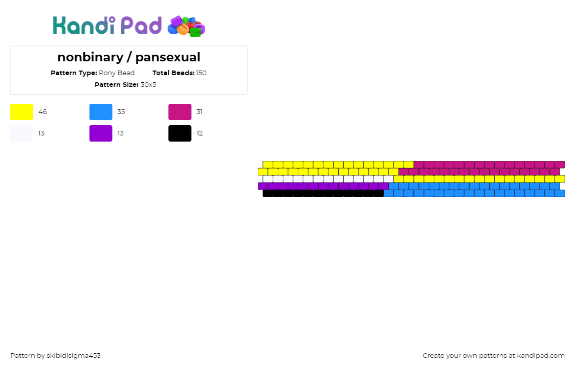 nonbinary / pansexual - Pony Bead Pattern by skibidisigma453 on Kandi Pad - nonbinary,pansexual,pride,cuff,yellow,pink,light blue