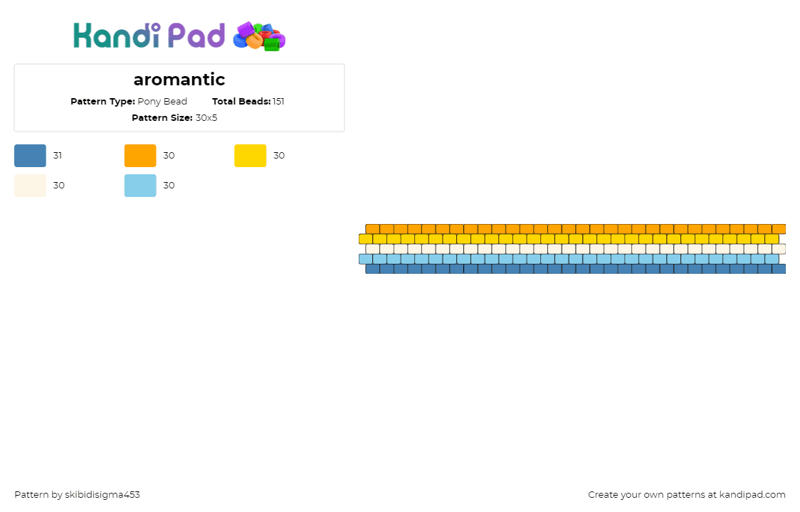 aroace - Pony Bead Pattern by skibidisigma453 on Kandi Pad - aroace,pride,cuff,yellow,teal