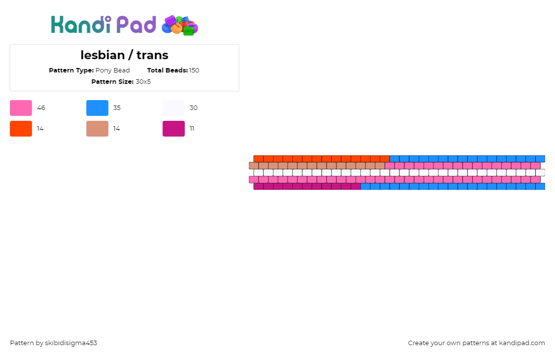 lesbian / trans - Pony Bead Pattern by skibidisigma453 on Kandi Pad - lesbian,trans,pride,cuff,orange,pink,light blue