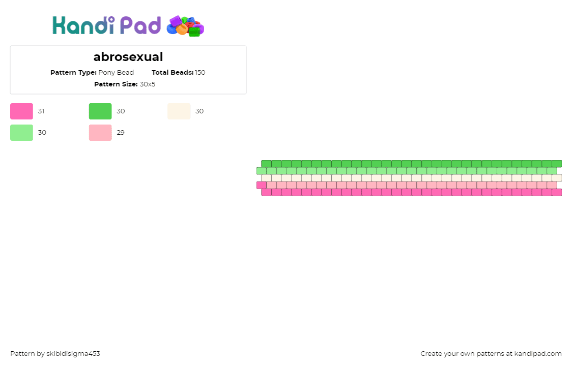 abrosexual - Pony Bead Pattern by skibidisigma453 on Kandi Pad - abrosexual,pride,bracelet,cuff,green,pink