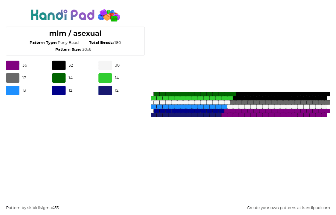 mlm / asexual - Pony Bead Pattern by skibidisigma453 on Kandi Pad - mlm,asexual,pride,cuff,green,blue,black,purple