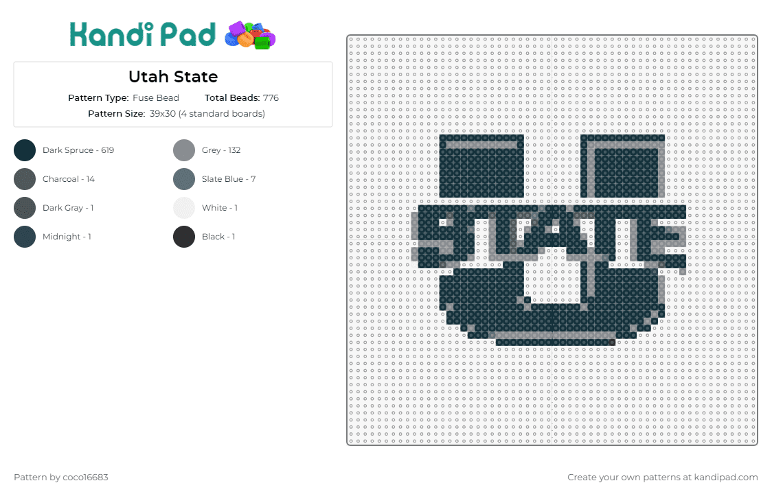 Utah State - Fuse Bead Pattern by coco16683 on Kandi Pad - utah,state,logo