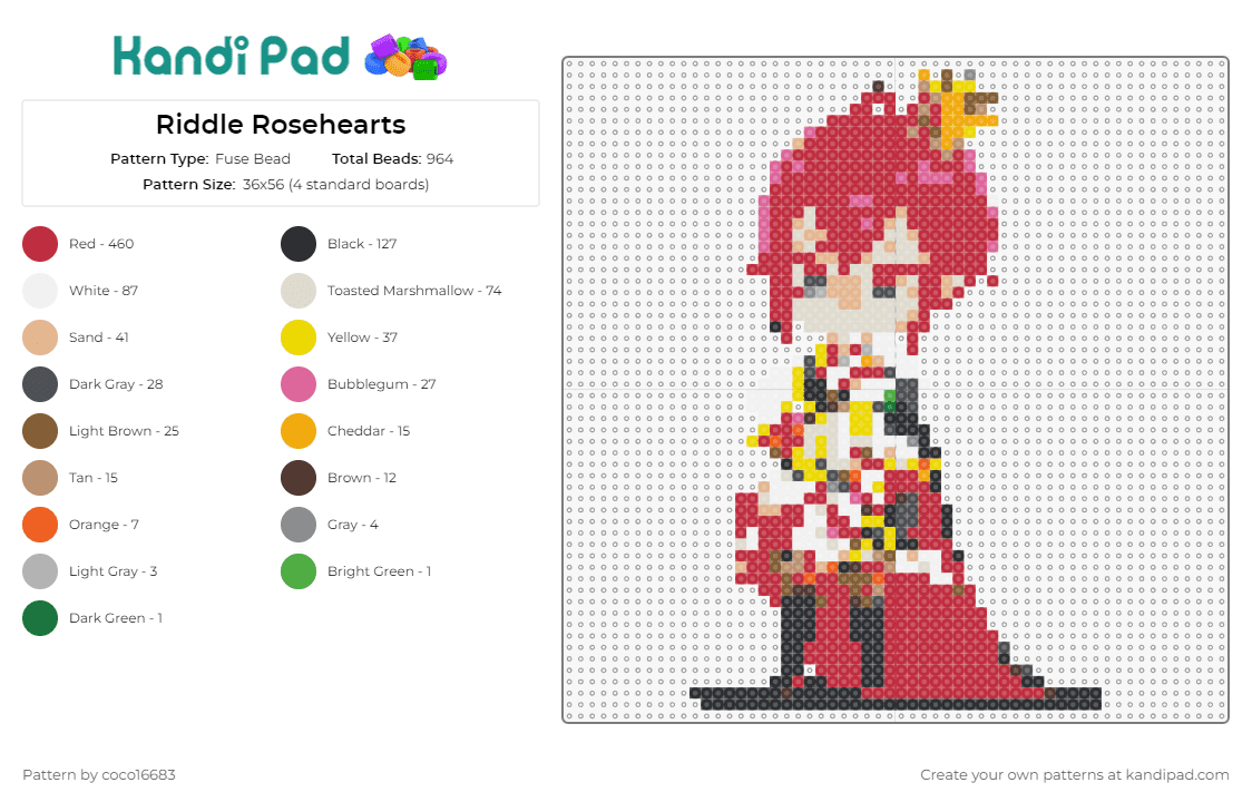 Riddle Rosehearts - Fuse Bead Pattern by coco16683 on Kandi Pad - riddle rosehearts,twisted wonderland,vibrant,magic,fantasy,fans,collection,touch,character,red
