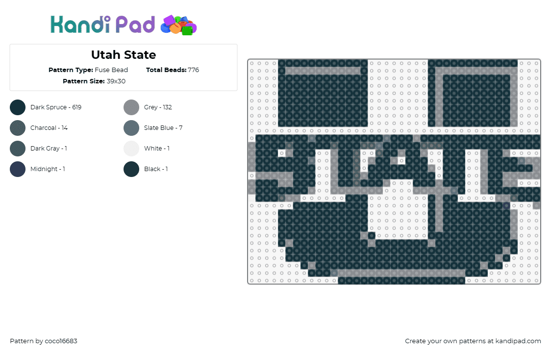 Utah State - Fuse Bead Pattern by coco16683 on Kandi Pad - utah,state,logo