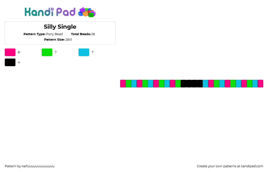 Silly Single - Pony Bead Pattern by kaifuuuuuuuuuuuuu on Kandi Pad - 