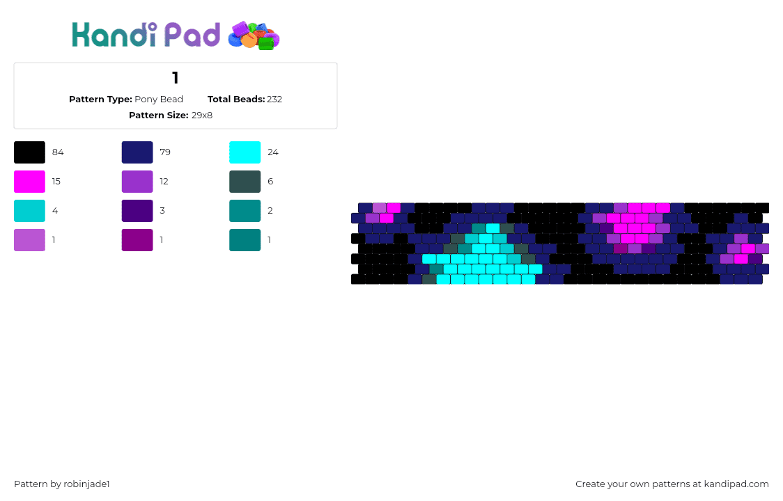 1 - Pony Bead Pattern by robinjade1 on Kandi Pad - neon,glow,dark,cuff,teal,pink,black