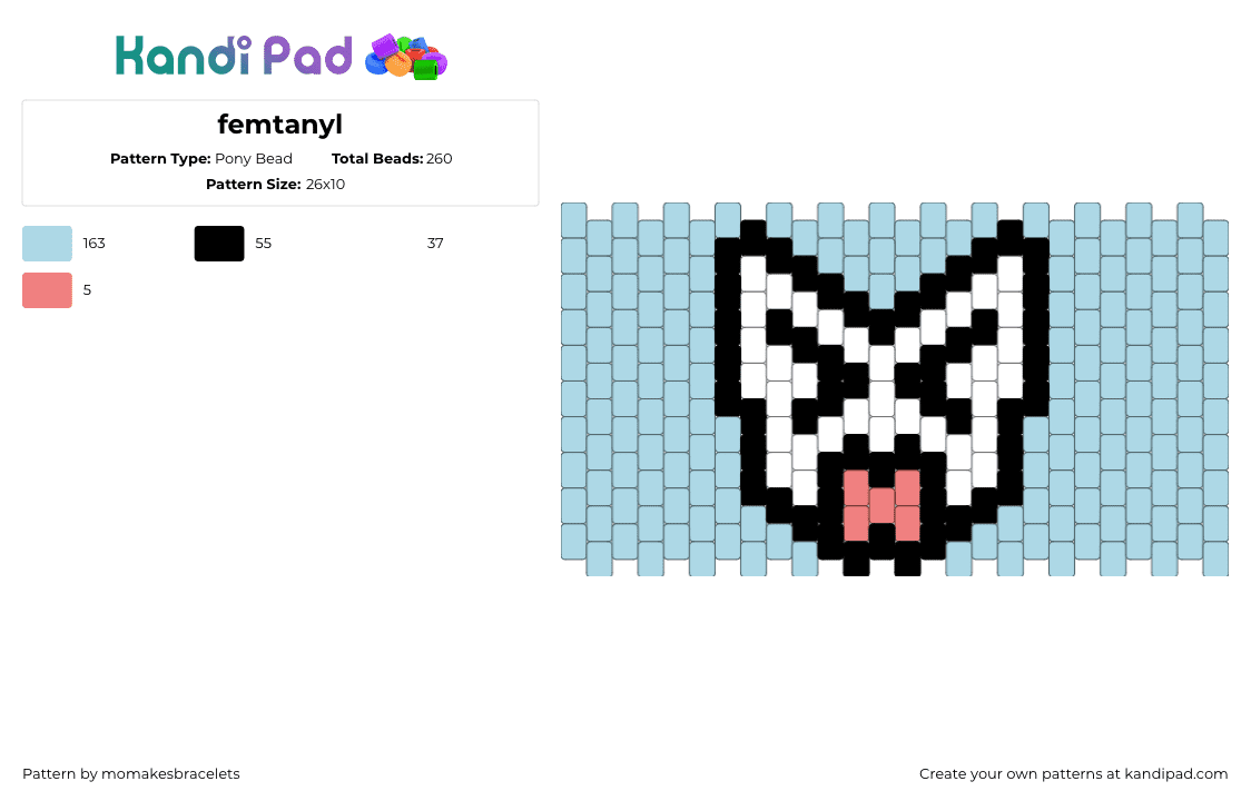 femtanyl - Pony Bead Pattern by momakesbracelets on Kandi Pad - token,femtanyl,cuff,music,light blue,white