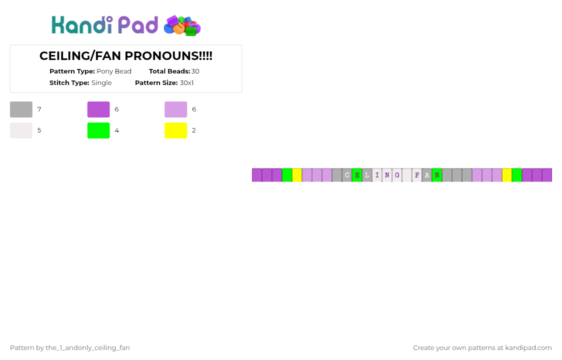 CEILING/FAN PRONOUNS!!!! - Pony Bead Pattern by the_1_andonly_ceiling_fan on Kandi Pad - pink,beige