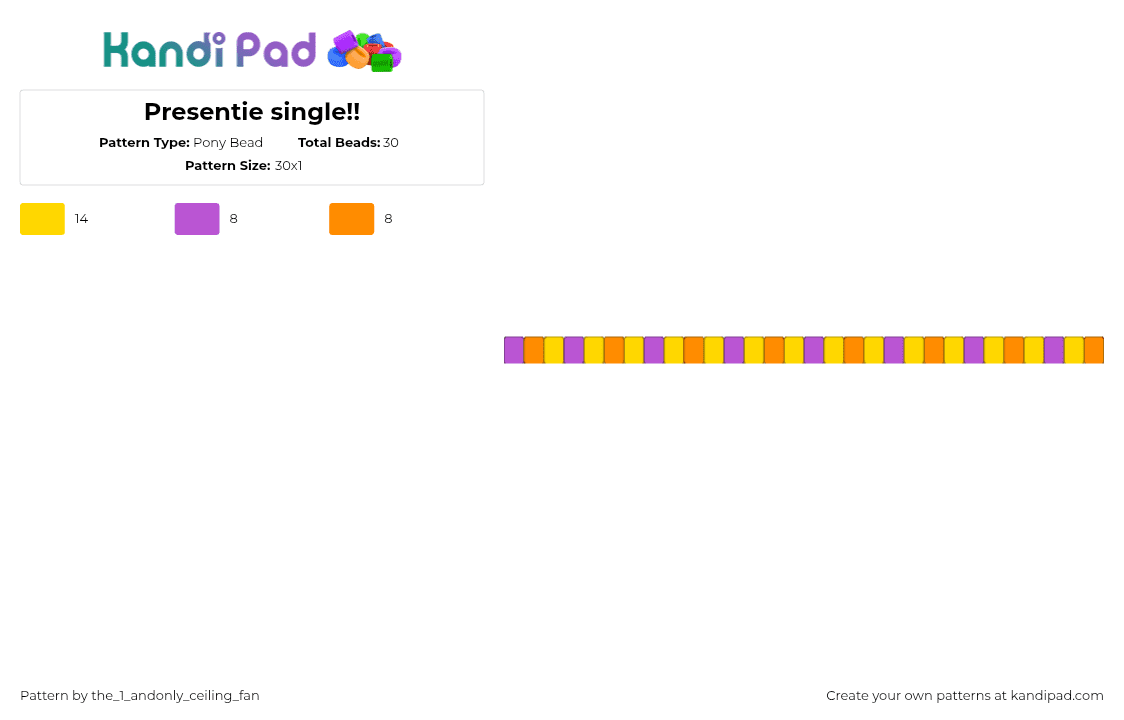 Presentie single!! - Pony Bead Pattern by the_1_andonly_ceiling_fan on Kandi Pad - presenty,dandys world,single,bracelet,video game,yellow,purple