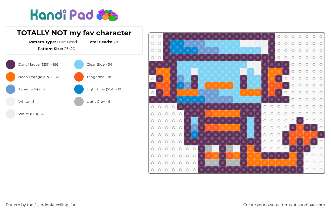 TOTALLY NOT my fav character - Fuse Bead Pattern by the_1_andonly_ceiling_fan on Kandi Pad - finn,dandys world,character,video game,light blue,orange