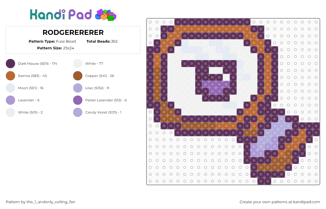 RODGERERERER - Fuse Bead Pattern by the_1_andonly_ceiling_fan on Kandi Pad - rodger,dandys world,magnifying glass,character,video game,brown,white,purple