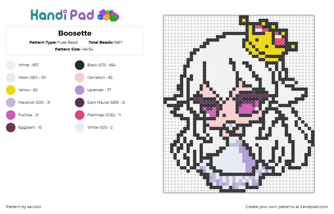 Boosette - Fuse Bead Pattern by sarukoi on Kandi Pad - white,pink,beige