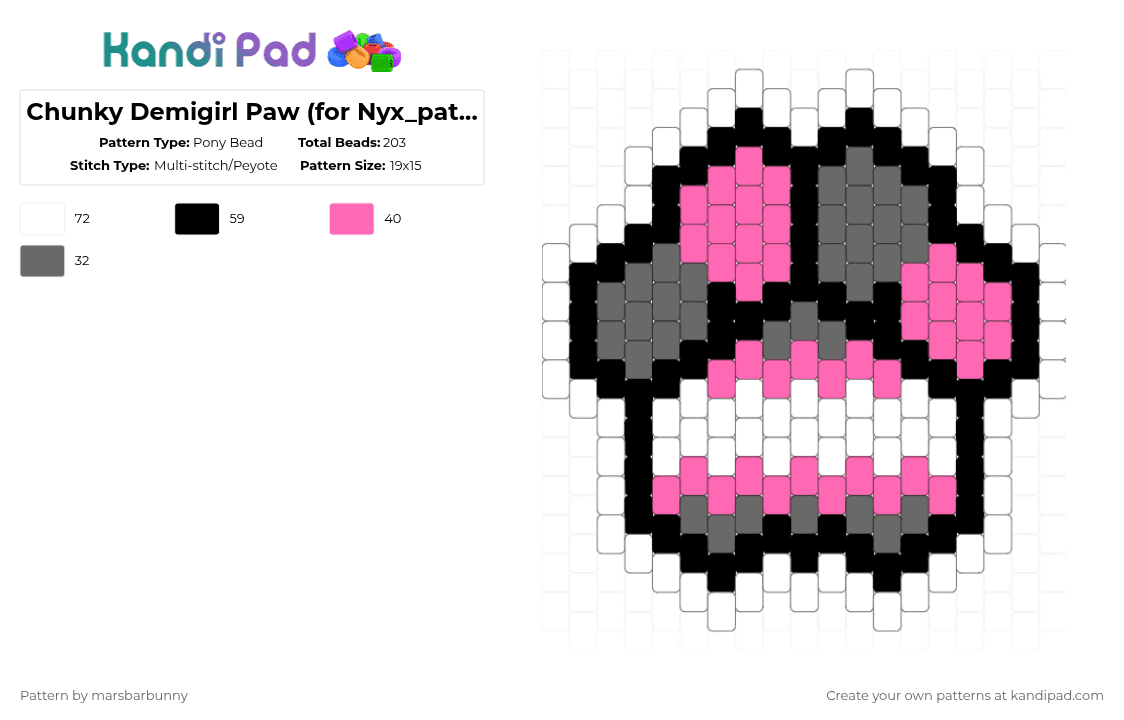 Chunky Demigirl Paw (for Nyx_patterns) - Pony Bead Pattern by marstheslug on Kandi Pad - pink,gray