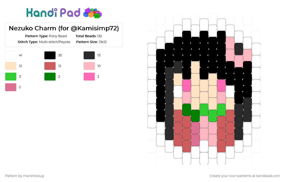 Nezuko Charm (for @Kamisimp72) - Pony Bead Pattern by marstheslug on Kandi Pad - white,pink,beige,red,anime,demonslayer,nezuko