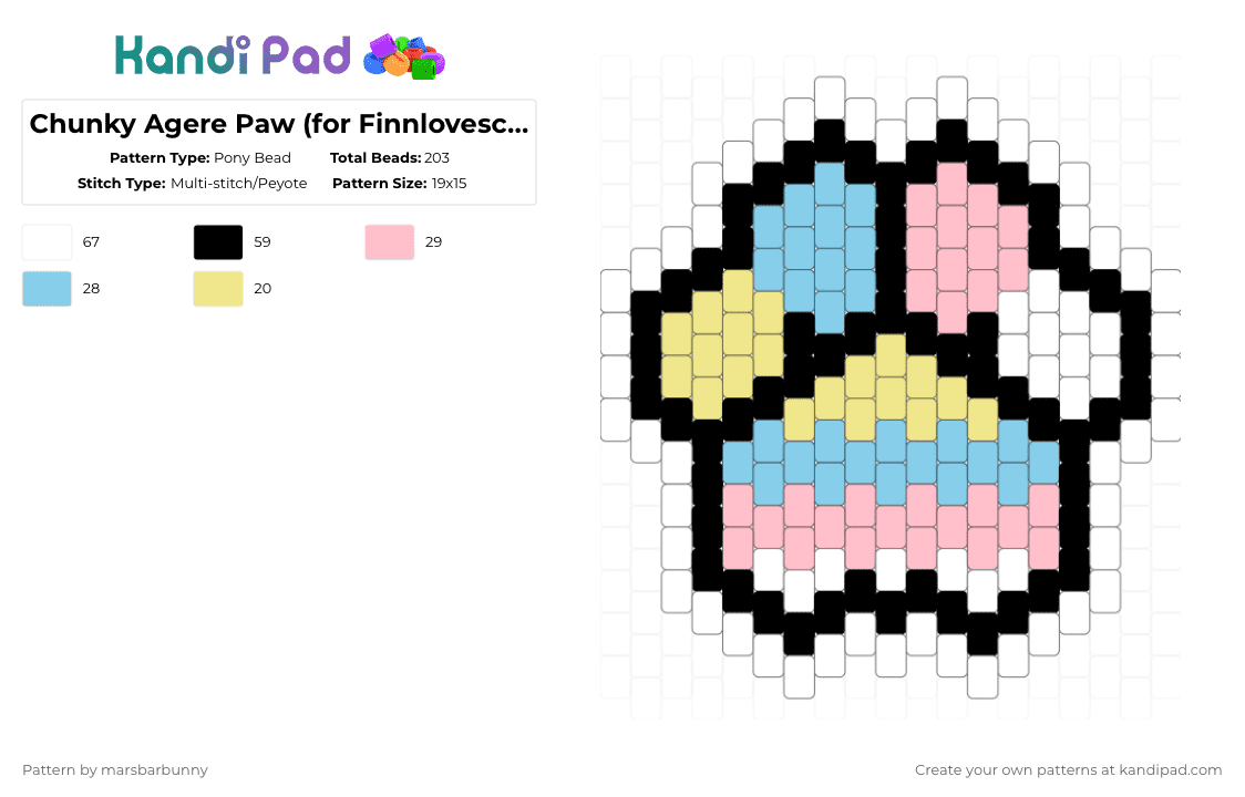 Chunky Agere Paw (for Finnlovescats) - Pony Bead Pattern by marstheslug on Kandi Pad - pink,light blue