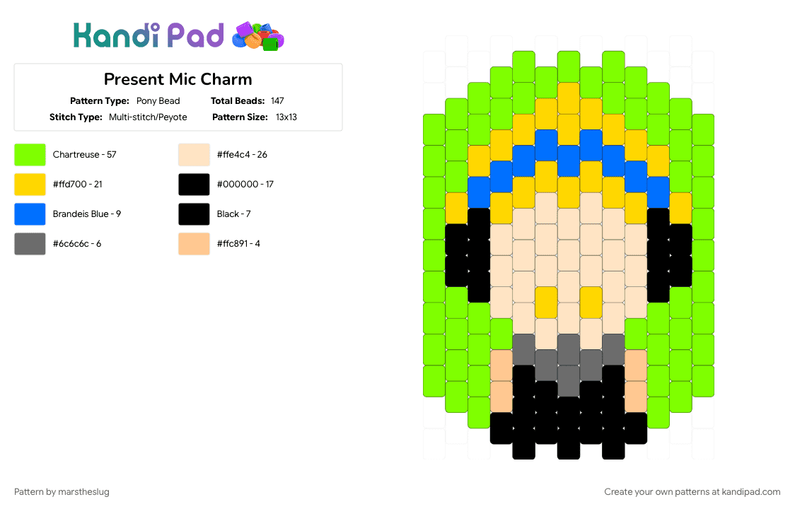 Present Mic Charm - Pony Bead Pattern by marstheslug on Kandi Pad - anime, beige, green, mha, myheroacademia, presentmic