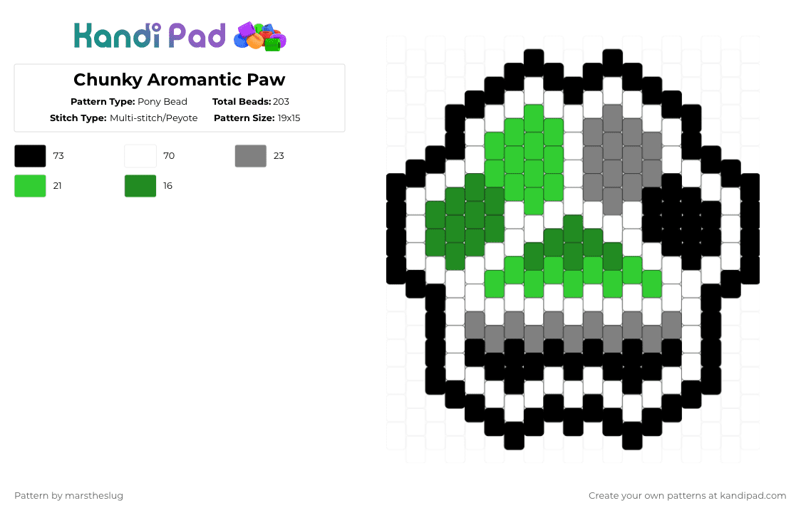 Chunky Aromantic Paw - Pony Bead Pattern by marstheslug on Kandi Pad - gray,green,aromantic,pride,pridepaw,paw
