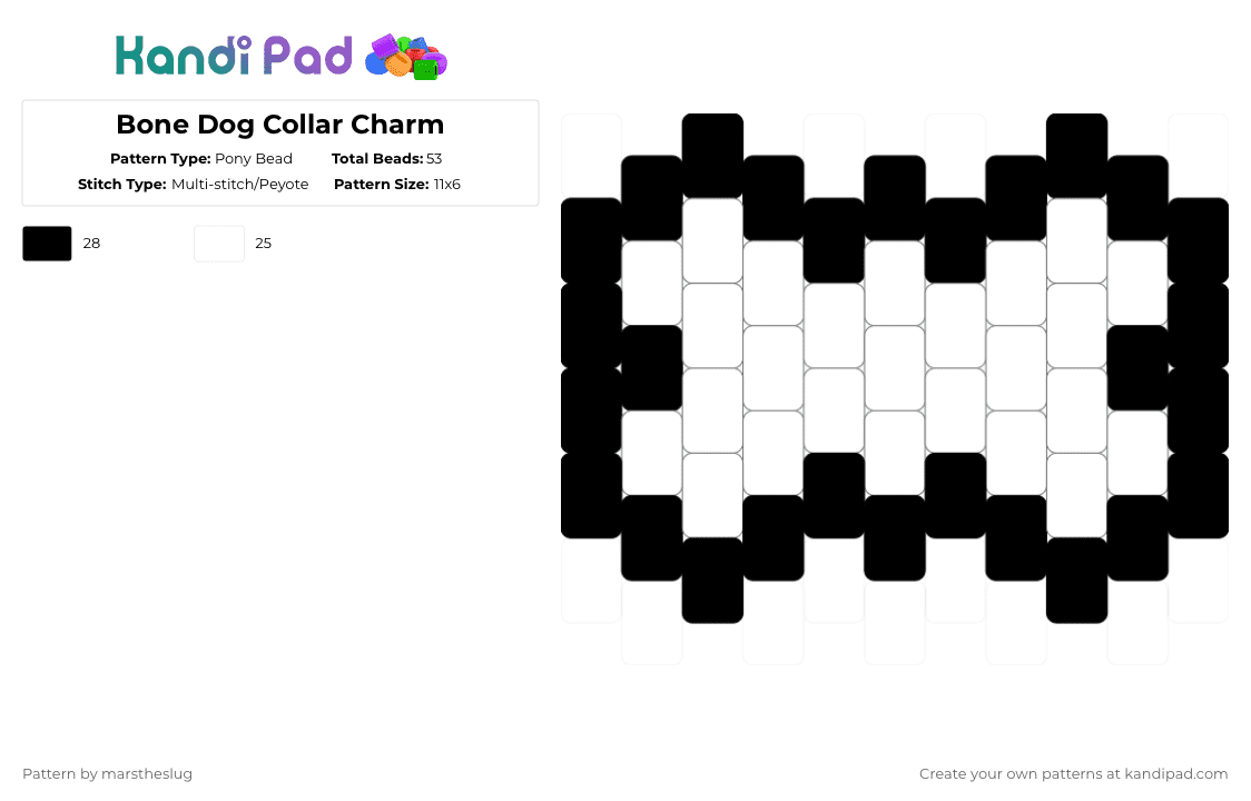 Bone Dog Collar Charm - Pony Bead Pattern by marstheslug on Kandi Pad - black,white,collar,bone,charm,necklace,necklacecharm,dogboy,puppyboy