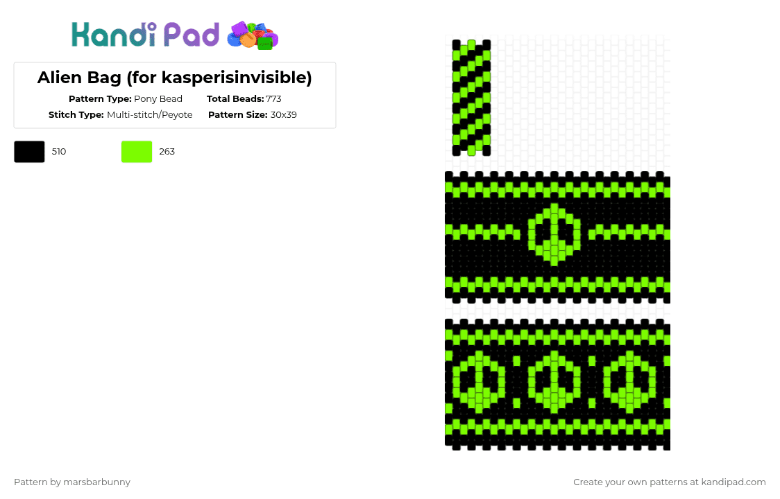Alien Bag (for kasperisinvisible) - Pony Bead Pattern by marstheslug on Kandi Pad - black,green