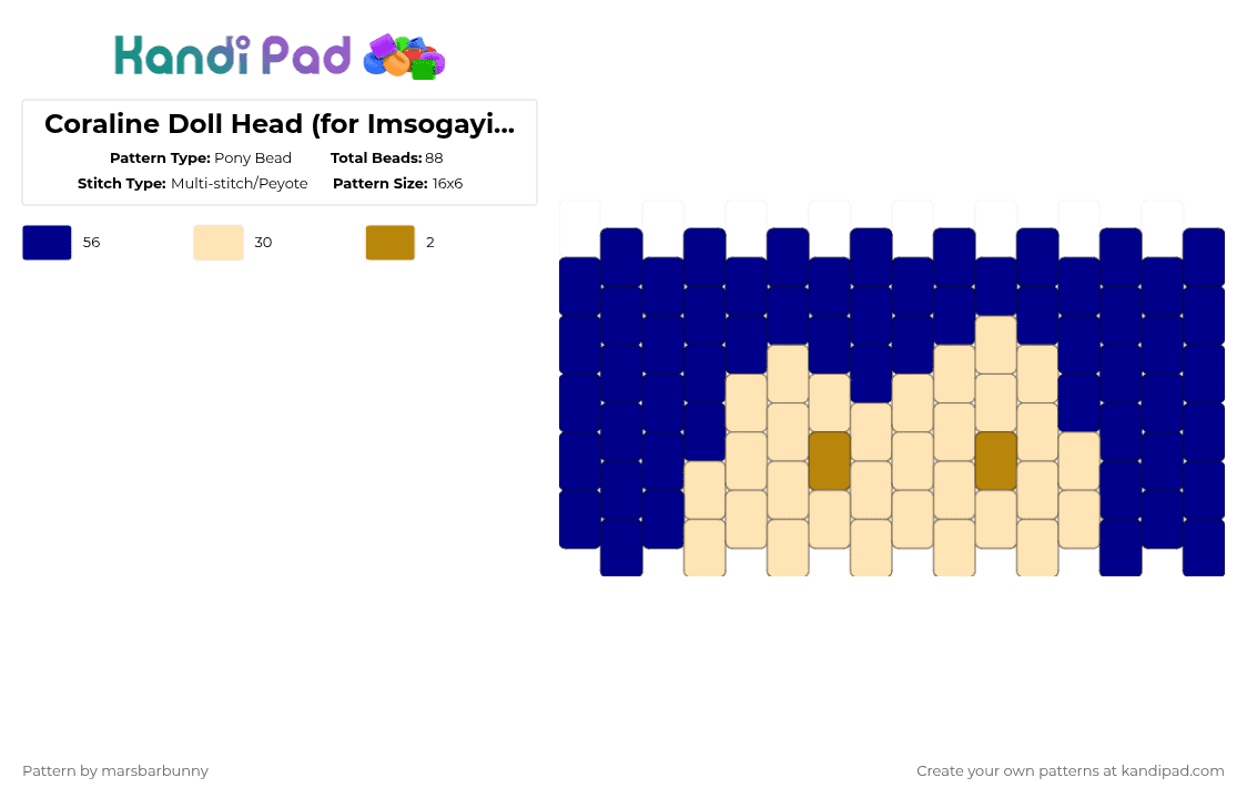 Coraline Doll Head (for Imsogayithurts) - Pony Bead Pattern by marstheslug on Kandi Pad - purple,beige