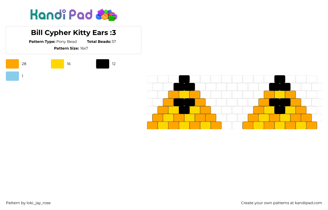 Bill Cypher Kitty Ears :3 - Pony Bead Pattern by loki_jay_rose on Kandi Pad - ears,bill cipher,gravity falls,orange,yellow