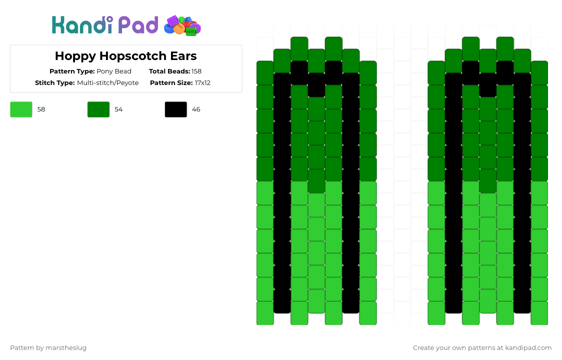 Hoppy Hopscotch Ears - Pony Bead Pattern by marstheslug on Kandi Pad - green,black,hoppyhopscotch,poppyplaytime,ears,smilingcritters
