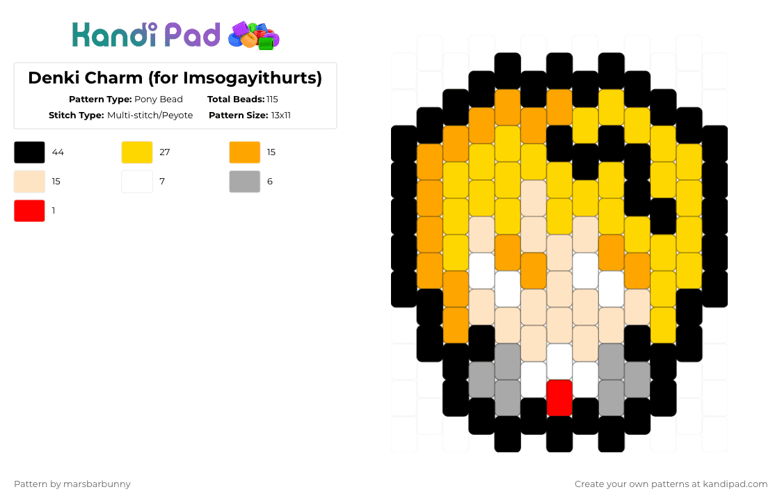Denki Charm (for Imsogayithurts) - Pony Bead Pattern by marstheslug on Kandi Pad - yellow,beige
