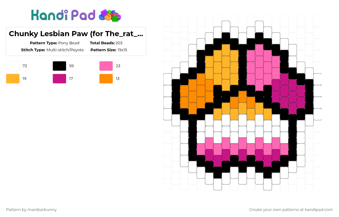 Chunky Lesbian Paw (for The_rat_king) - Pony Bead Pattern by marstheslug on Kandi Pad - pink,orange