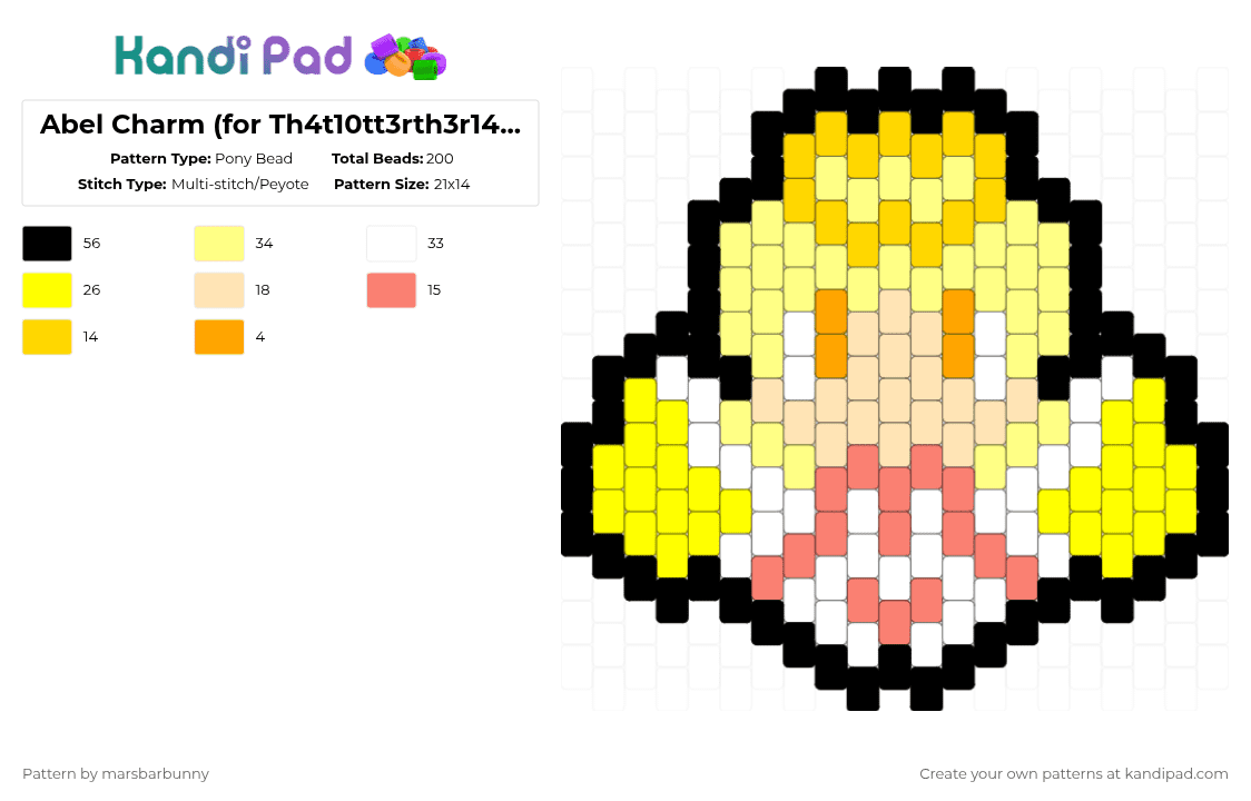 Abel Charm (for Th4t10tt3rth3r14n-i-promise) - Pony Bead Pattern by marstheslug on Kandi Pad - yellow