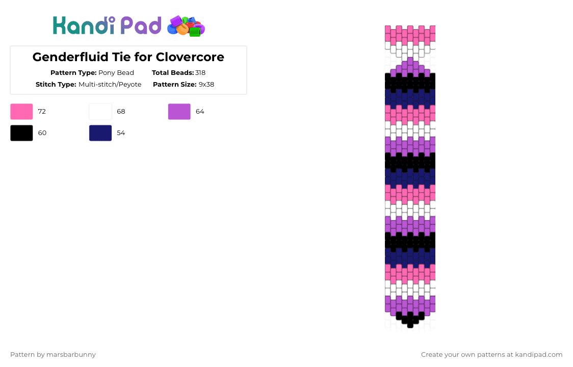 Genderfluid Tie for Clovercore - Pony Bead Pattern by marstheslug on Kandi Pad - 