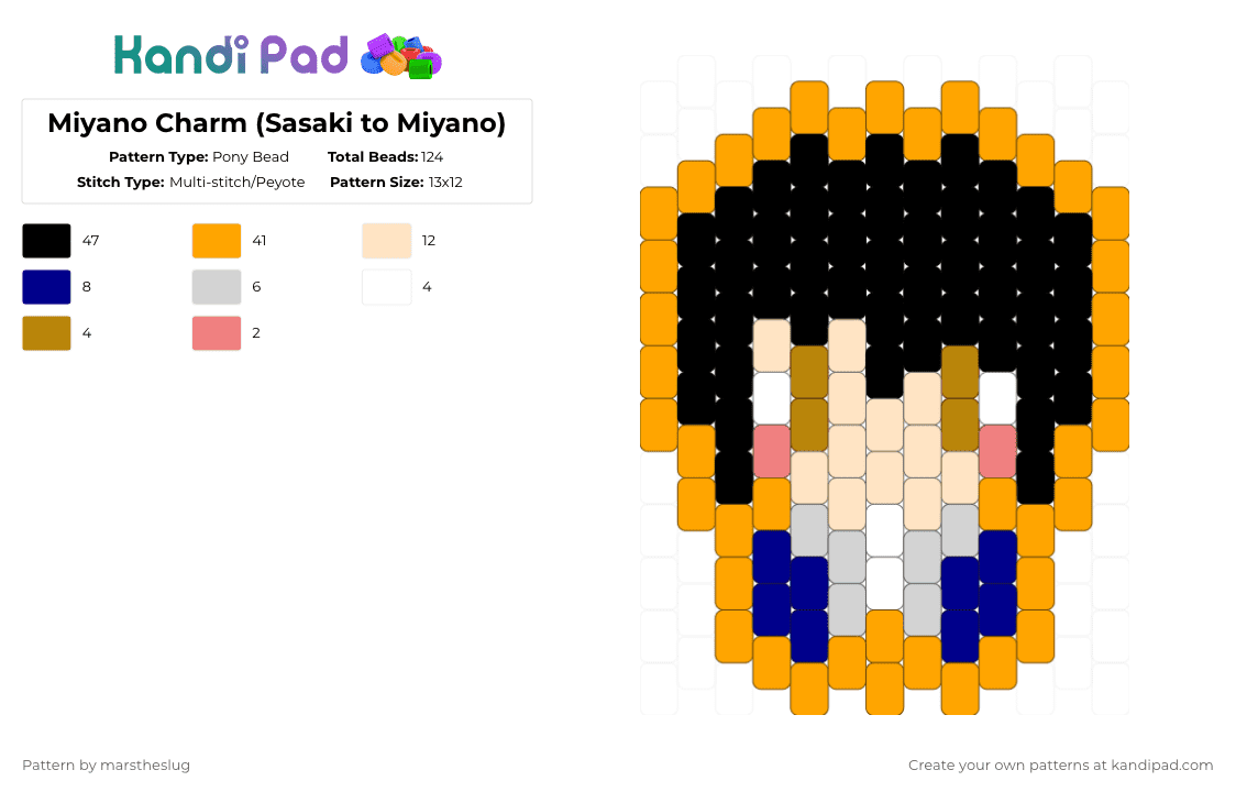 Miyano Charm (Sasaki to Miyano) - Pony Bead Pattern by marstheslug on Kandi Pad - orange,anime,miyano,sasakitomiyano