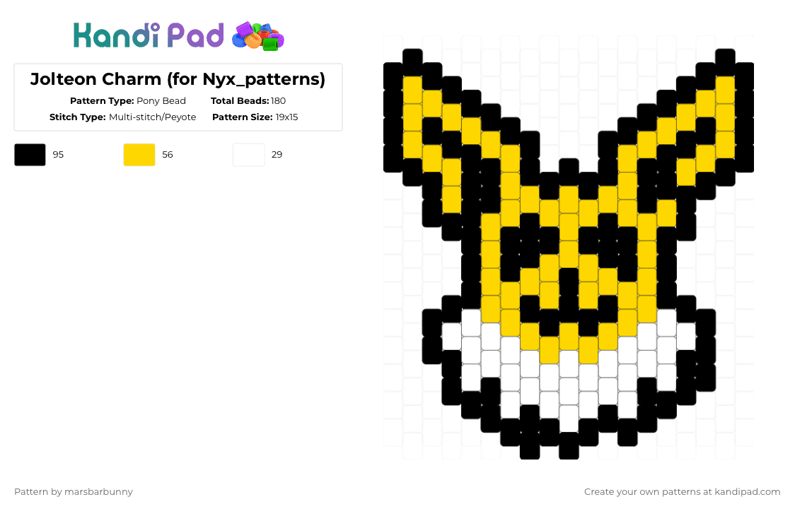 Jolteon Charm (for Nyx_patterns) - Pony Bead Pattern by marstheslug on Kandi Pad - yellow,white