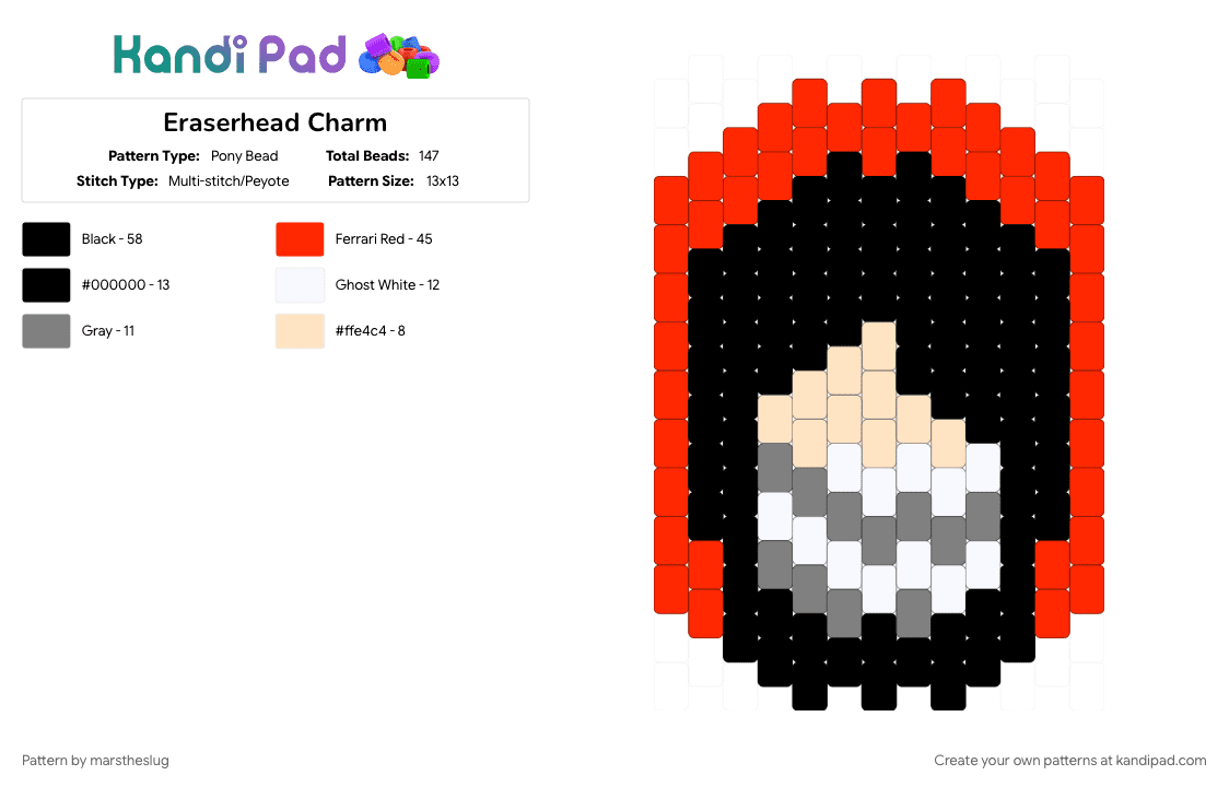 Eraserhead Charm - Pony Bead Pattern by marstheslug on Kandi Pad - anime, eraserhead, mha, myheroacademia, red
