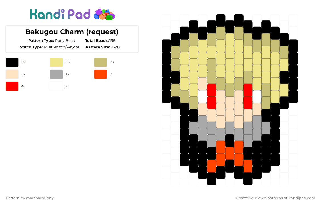 Bakugou Charm (request) - Pony Bead Pattern by marstheslug on Kandi Pad - yellow,beige