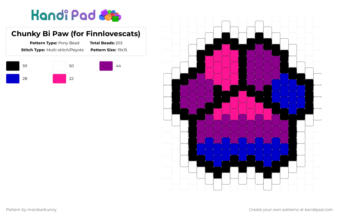 Chunky Bi Paw (for Finnlovescats) - Pony Bead Pattern by marstheslug on Kandi Pad - purple,pink
