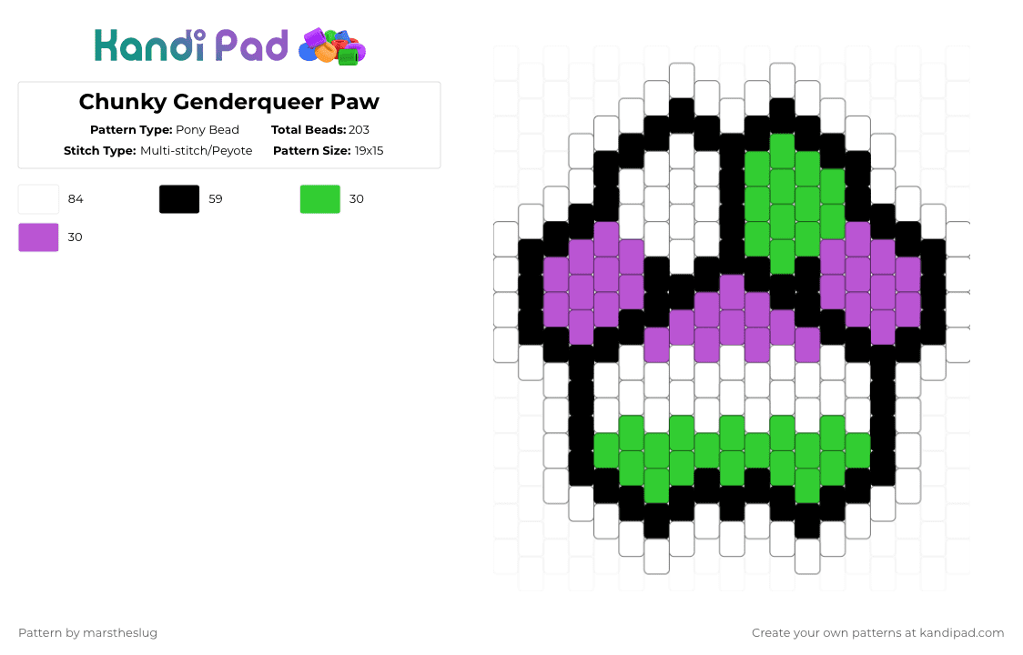 Chunky Genderqueer Paw - Pony Bead Pattern by marstheslug on Kandi Pad - green,pink,paw,genderqueer,pride,pridepaw