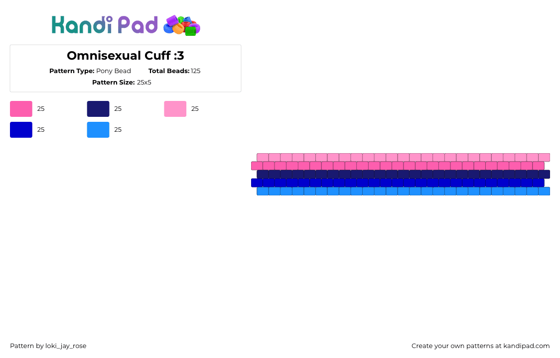 Omnisexual Cuff :3 - Pony Bead Pattern by loki_jay_rose on Kandi Pad - omnisexual,pride,bracelet,cuff,pink,blue