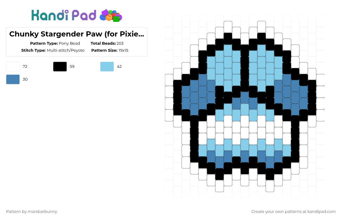 Chunky Stargender Paw (for Pixie-bat) - Pony Bead Pattern by marstheslug on Kandi Pad - light blue,blue
