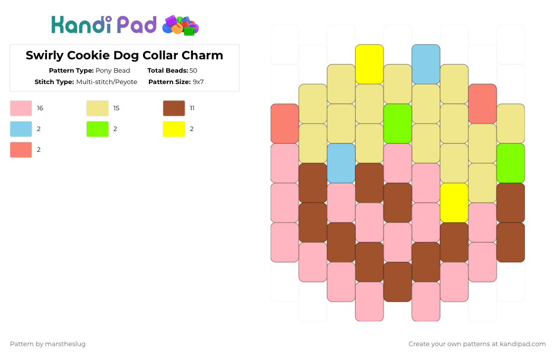 Swirly Cookie Dog Collar Charm - Pony Bead Pattern by marstheslug on Kandi Pad - red,yellow,pink