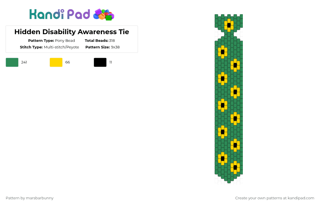 Hidden Pattern Tie Hidden Disability Awareness Tie Pony Bead Pattern - Kandi Pad | Kandi ...