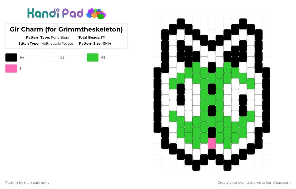 Gir Charm (for Grimmtheskeleton) - Pony Bead Pattern by marstheslug on Kandi Pad - white,green