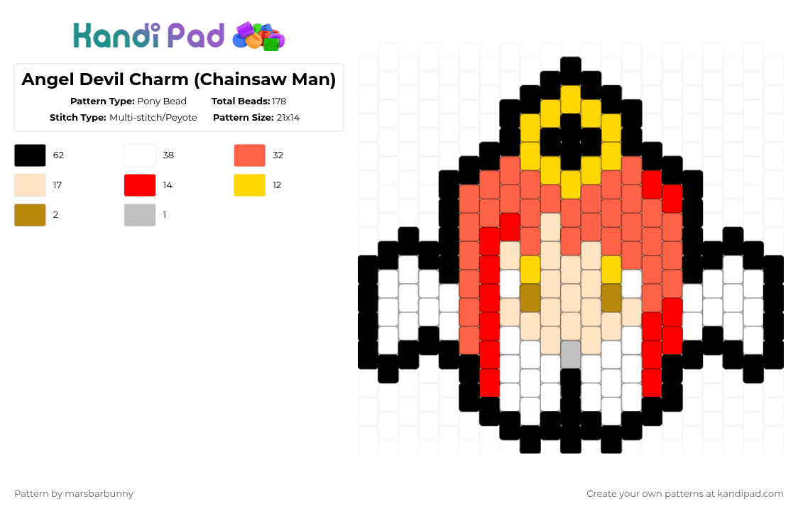 Angel Devil Charm (Chainsaw Man) - Pony Bead Pattern by marstheslug on Kandi Pad - red,chainsawman,anime
